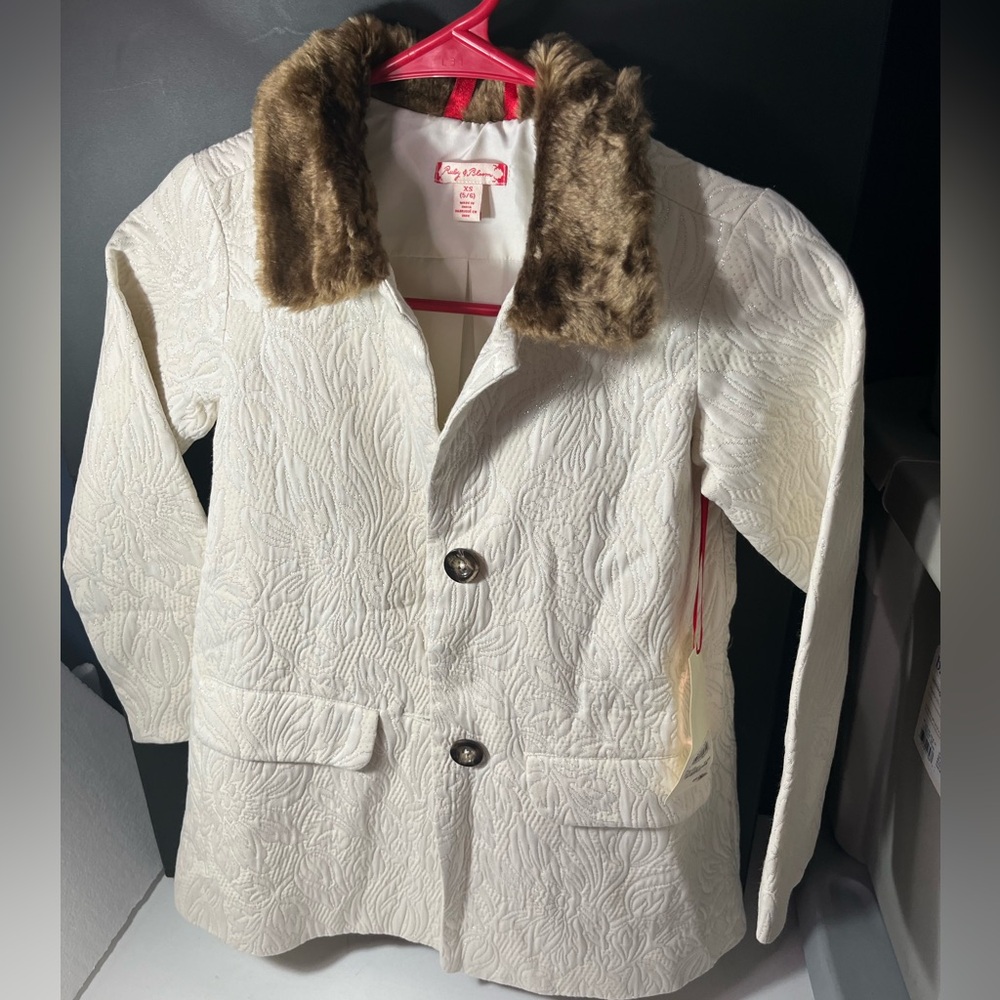 Ruby and Bloom Girl’s Dress Coat silver thread, woven print NWT XS (5/6)